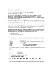 English Worksheet: The Employees at the Dime Restaurant Reading Comprehension