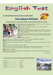 SUMMER HOLIDAYS (Reading comprehension)