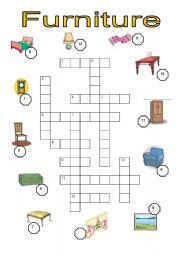 English Worksheet: FURNITURE CROSSWORD PUZZLE