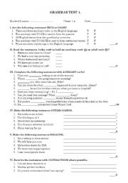 English Worksheet: GRAMMAR TEST - Auxiliary verbs and their use