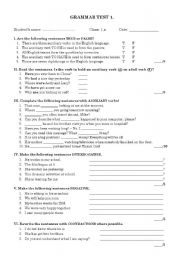 English worksheet: GRAMMAR TEST - Auxiliary verbs and their use