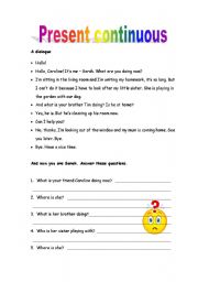 English worksheet: Present continuous - reading activities