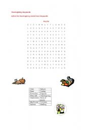 English Worksheet: thanksgiving puzzle