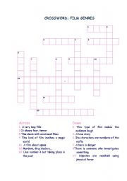 English Worksheet: FILM GENRES CROSSWORD