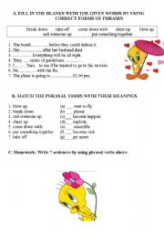 English Worksheet: phrasal verbs