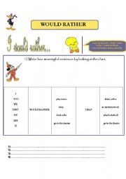 English worksheet: would rather