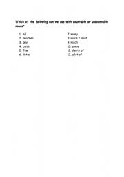 English worksheet: Quantifiers