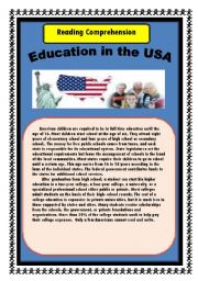 English Worksheet: Education in the USA: Reading Comprehenson