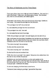 English Worksheet: Goldilocks and the 3 Bears - Put the story in the correct order