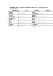 English Worksheet: Nouns derived from adjectives