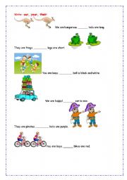 English worksheet: Complete with our, your, their