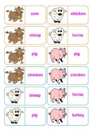 English Worksheet: Farm animals - 28 dominoes - 4 pages - instructions included - fully editable