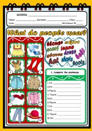 English Worksheet: WHAT DO PEOPLE WEAR?