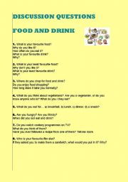 English worksheet: discussion questions - food and drinks