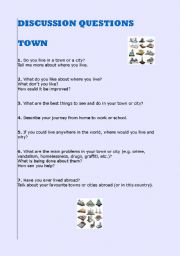 English worksheet: discussion questions - town