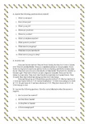 English Worksheet: Personal information + Daily routine