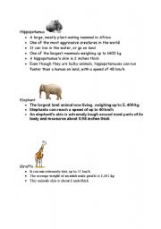 English worksheet: animal facts