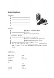 English worksheet: Tortilla Pizza Recipe