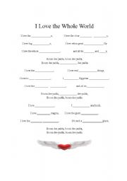 English Worksheet: I Love the Whole World
