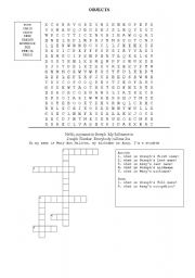 English Worksheet: Objects maze and names crossword