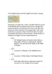 English worksheet: mughal timeline for social studies