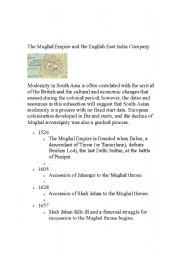 English Worksheet: mughal timeline for social studies