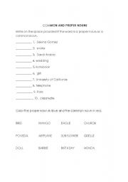 English Worksheet: Common and Proper Nouns Exercises