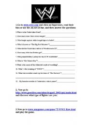 English worksheet: WWE Internet Activity