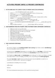 English worksheet: present simple vs Presesnt continuous
