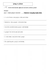 English worksheet: GONG TO FUTURE TENSE