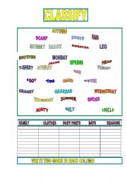 English worksheet: VOCABULRY CLASSIFICATION