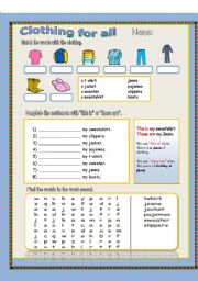 clothing worksheet