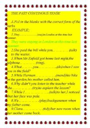 English Worksheet: THE PAST CONTINUOUS TENSE INCLUDING WHEN -WHILE(5 PAGES)