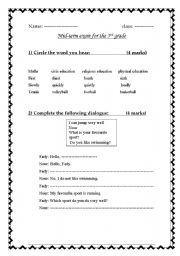 English worksheet: a mid term exam