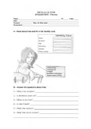 English Worksheet: TEST - PERSONAL IDENTIFICATION