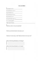 English worksheet: Likes and Dislikes