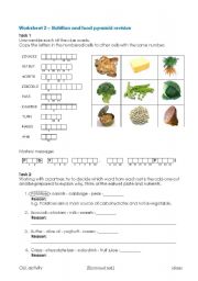 English Worksheet: Nutrition and eatwell plate revision