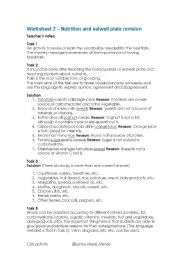English Worksheet: Nutrition and eatwell plate revision-teaching notes