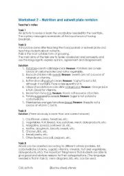 English worksheet: Nutrition and eatwell plate revision-teaching notes