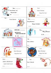 English Worksheet:    PRESENTS-mini Christmas cards for your lovely students!