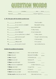 English Worksheet: question words mini-test