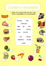 English Worksheet: Countable or uncountable