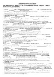 English Worksheet: TENSE REVISION SIMPLE PRESENT,PRESENT CONT., SIMPLE PAST