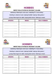 English worksheet: HOBBIES 