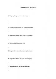 English worksheet: IMPERSONAL PASSIVES