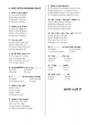 English worksheet: QUIZ FOR 6TH GRADE