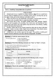English Worksheet: End of term english test n1 for 8form students