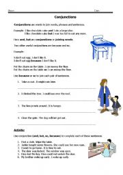 English worksheet: conjunctions