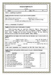 English Worksheet: end of term english test n1 for 7form students