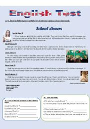 English Worksheet: School dinners (Reading comprehension)